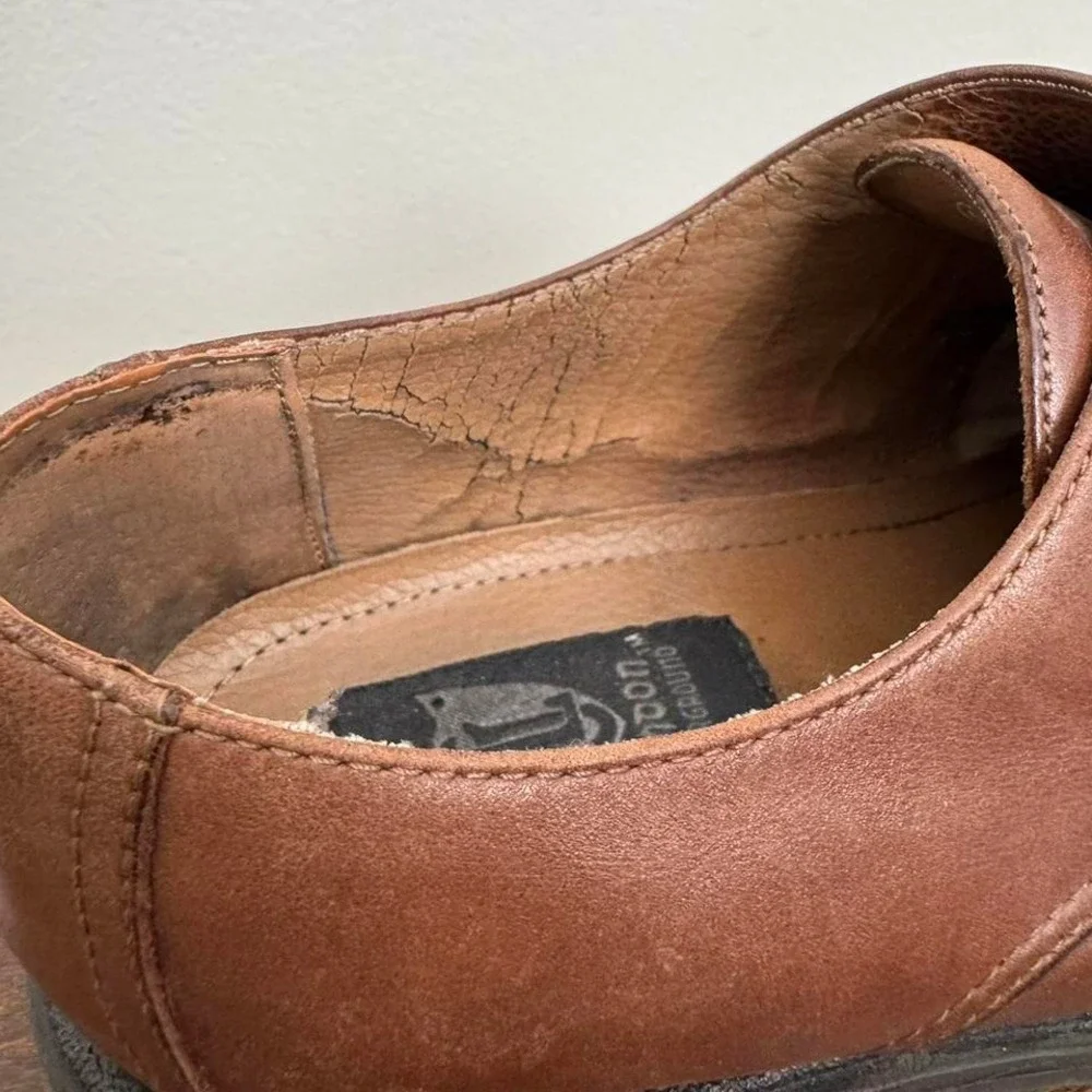 90s‎ Brown Square Toe Belt Buckle Shoe Genuine Leather 8.5